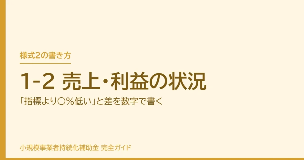 1-2 売上・利益の状況｜「指標より○%低い」と差を数字で書く