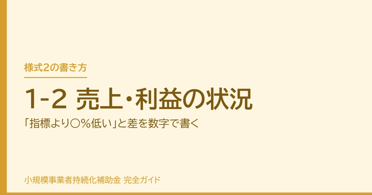 1-2 売上・利益の状況|「指標より○%低い」と差を数字で書く